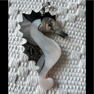 Seahorse Abalone & mother of Pearl Pendent Sterling Bale